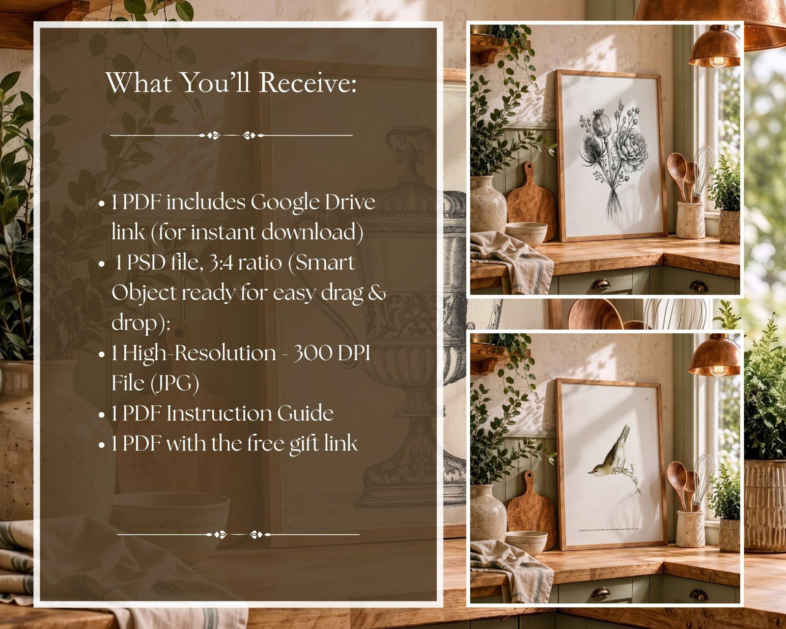 country cottage kitchen 3x4 ratio frame mockup, wooden frame on the counter mockup, — image 4