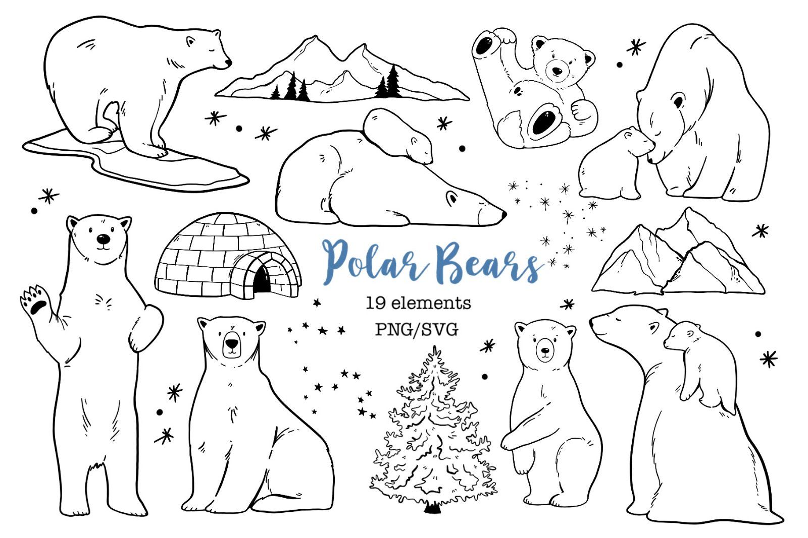 Polar Bear Clipart PNG, Mama Bear SVG, Winter Arctic Animals Vector Outline — image 1