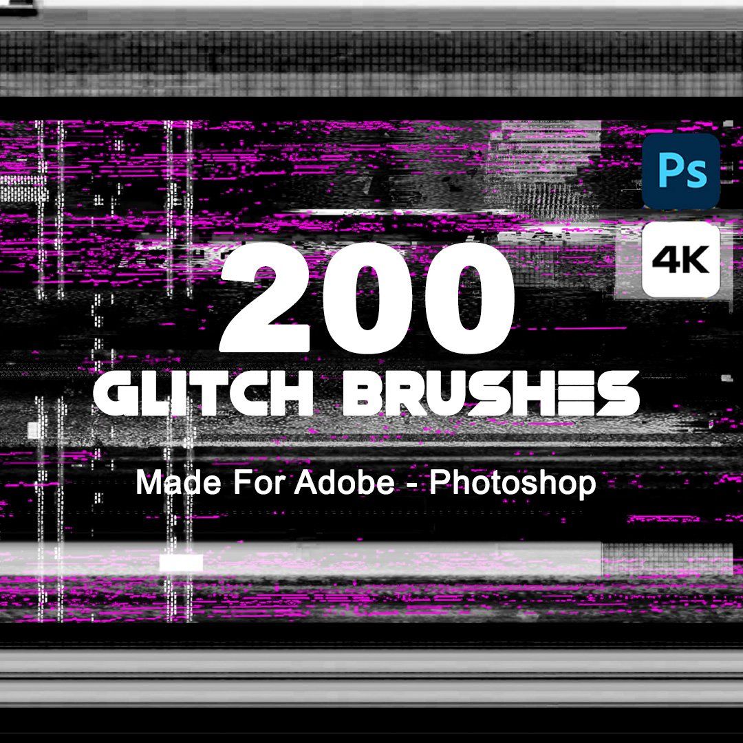 200 Glitch Photoshop Brushes, Glitch brush, Twitch brush, Photoshop brushes, Glitch Effect Stream — image 1