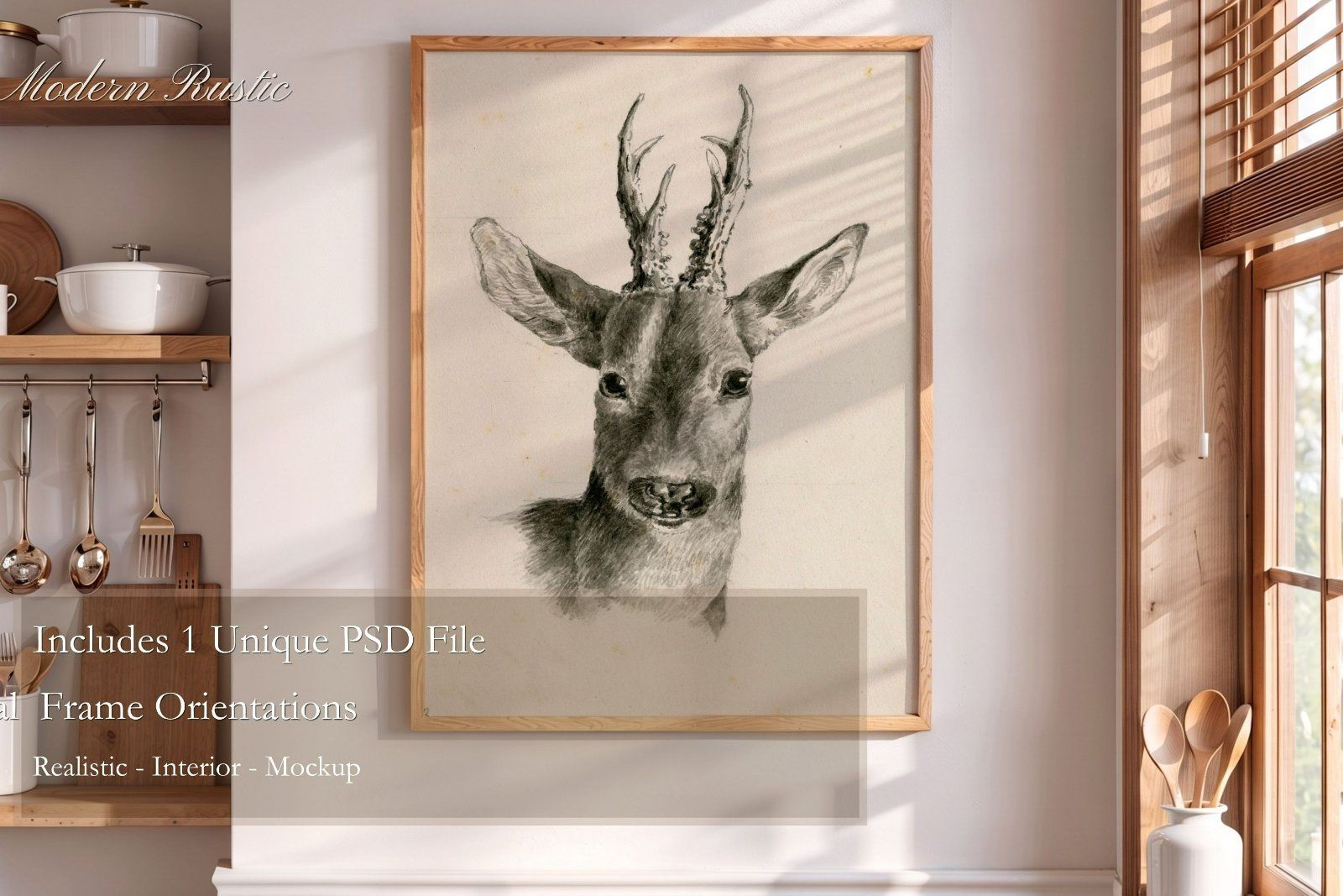 rustic wooden frame 3:4 Ratio PSD Mockup, Vertical Wood Frame PSD Realistic Shadows, — image 2