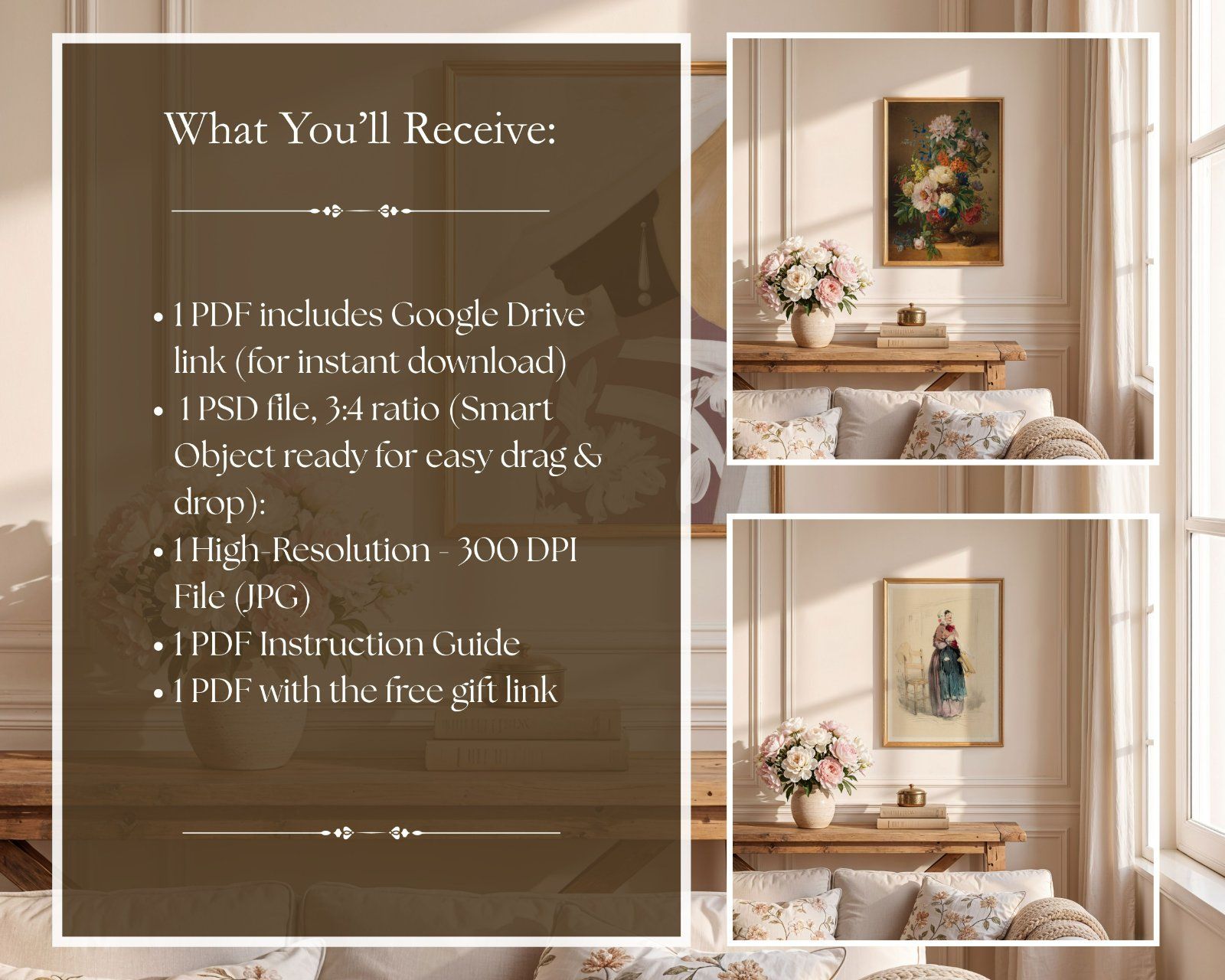 light wood frame in French interior, Vertical Art Display 3x4 ratio, editable PSD file, — image 2