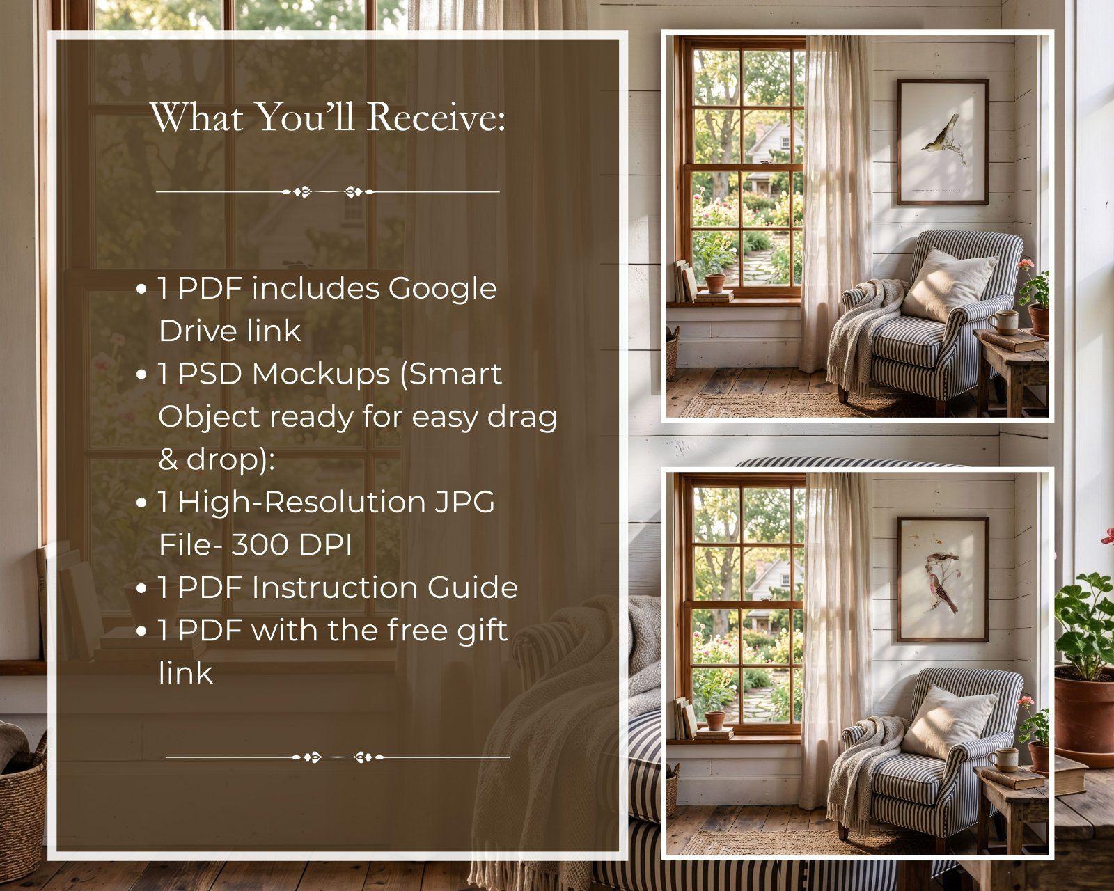 3:4 Wooden Frame Mockup, Rustic Farmhouse Wall Art Scene (PSD, JPG), — image 2