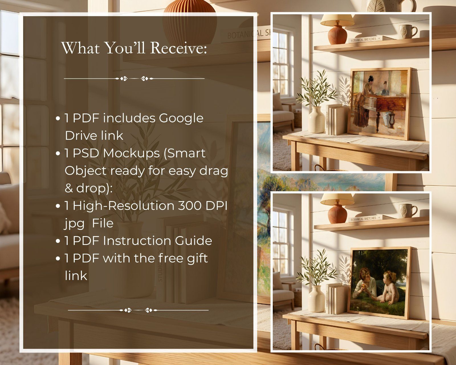 Square Frame Mockup, Thin Oak Frame in Farmhouse Interior, Leaning on the wall frame — image 2