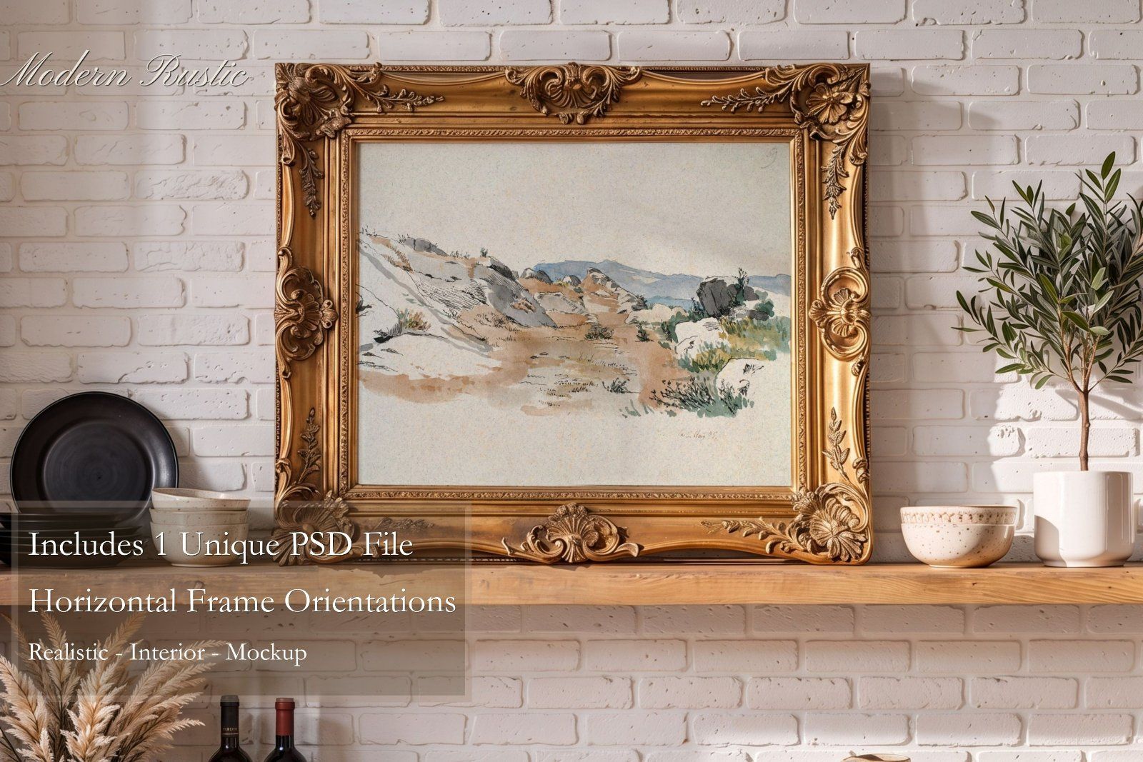 Gold ornate frame Mockup PSD, horizontal frame Ratio 4x5 — image 2