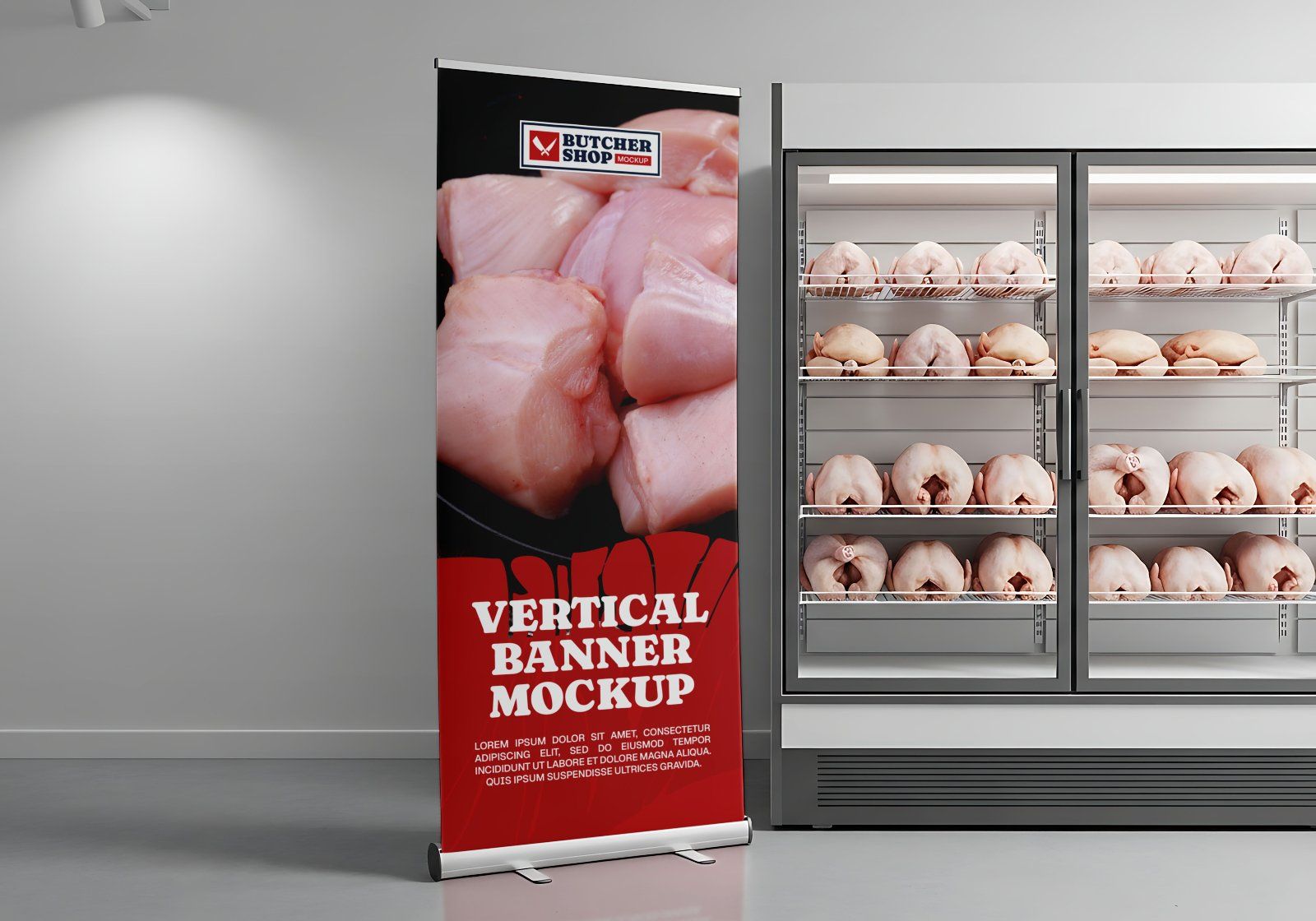 Free Butcher Shop Vertical Banner Mockup – Meat Market PSD Template — image 1
