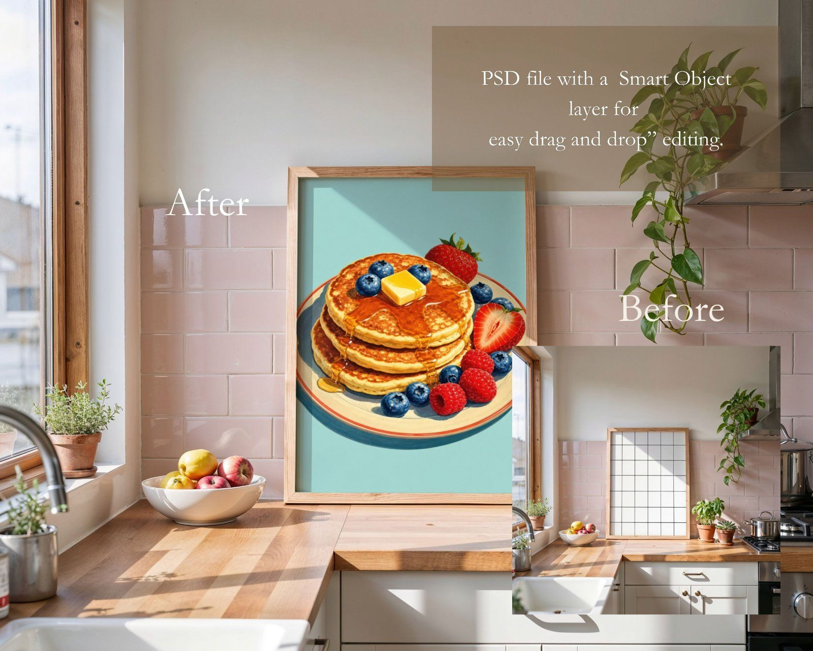 Kitchen Frame Mockup, Vertical 3x4 Ratio Frame on Wooden kitchen Counter mockup, — image 2