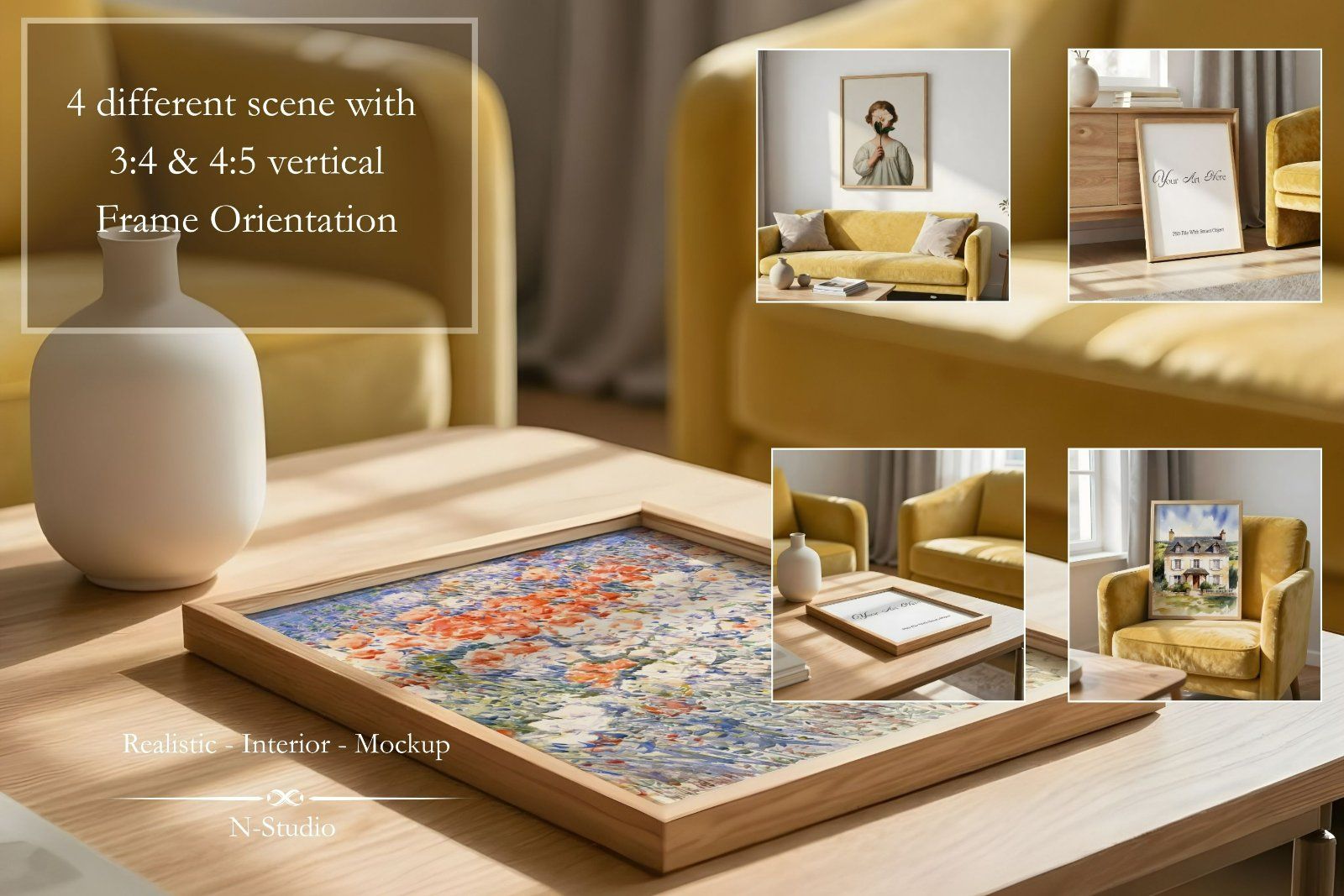 4 Yellow Velvet Frame Mockup Bundle — image 3