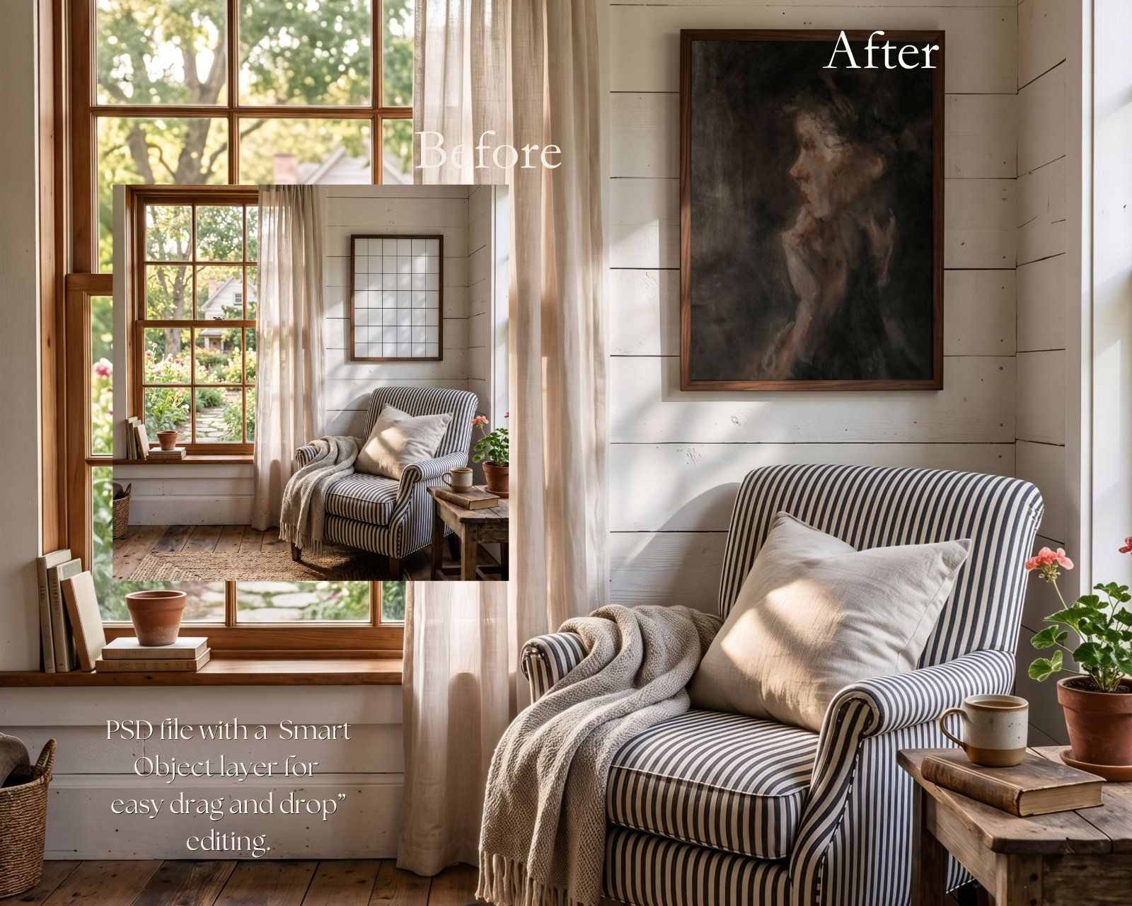3:4 Wooden Frame Mockup, Rustic Farmhouse Wall Art Scene (PSD, JPG), — image 3
