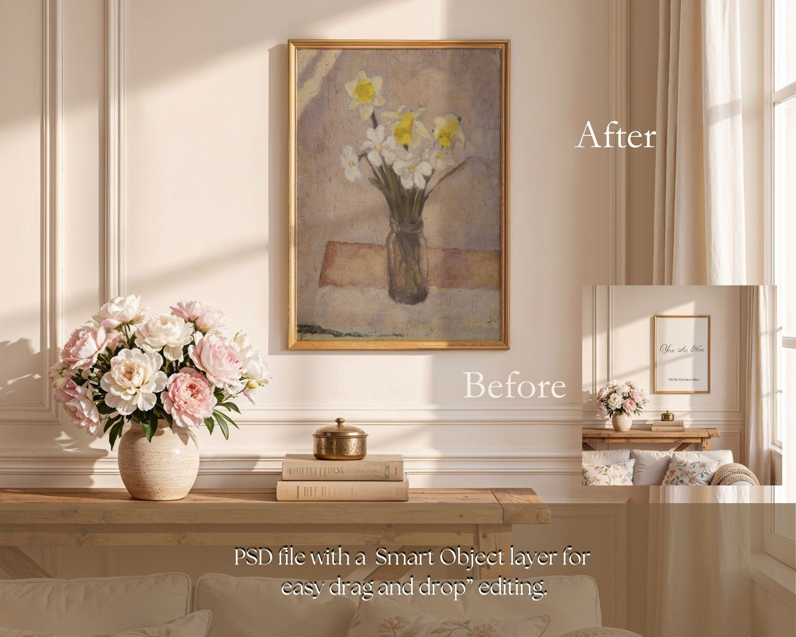 light wood frame in French interior, Vertical Art Display 3x4 ratio, editable PSD file, — image 3