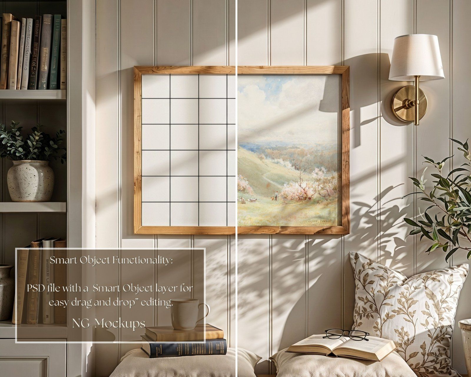Set of 2 PSD files frame mockup, 5x4 ratio mockup, 4:5 Ratio portrait frame mockup, reading nook dec — image 3