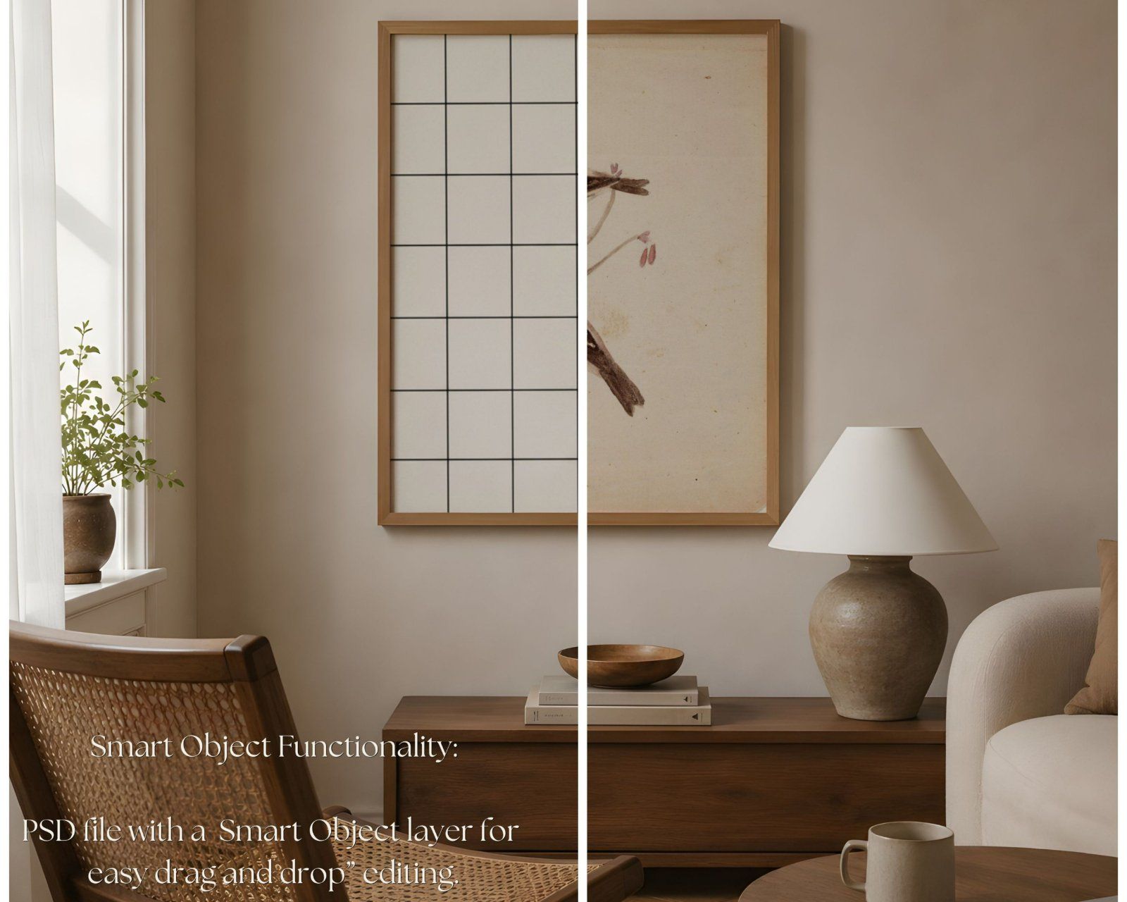 4x5 Frame Mockup, Modern Interior, Thin Oak Wooden Frame Mockup PSD, Editable Smart Object, — image 3