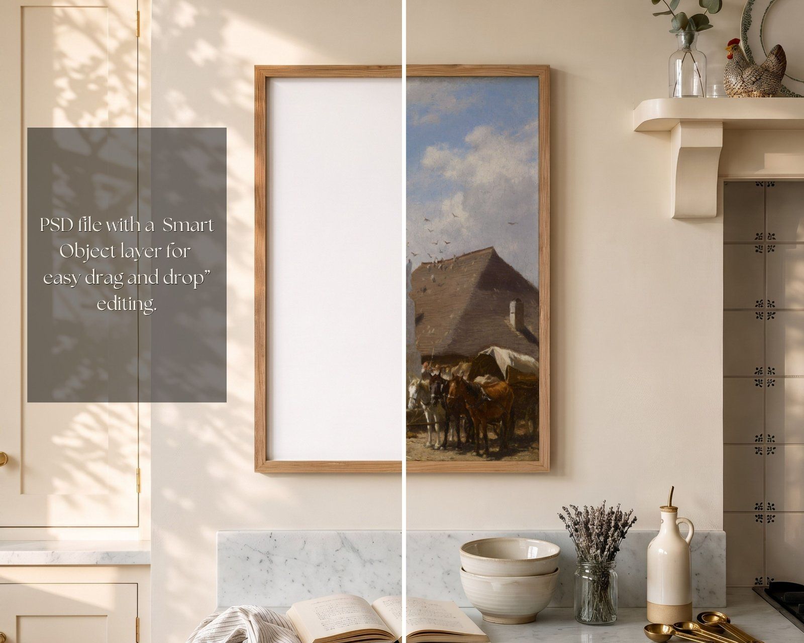 Vertical Frame Mockup, 2:3 Oak Wood Frame in Kitchen Interior, — image 3