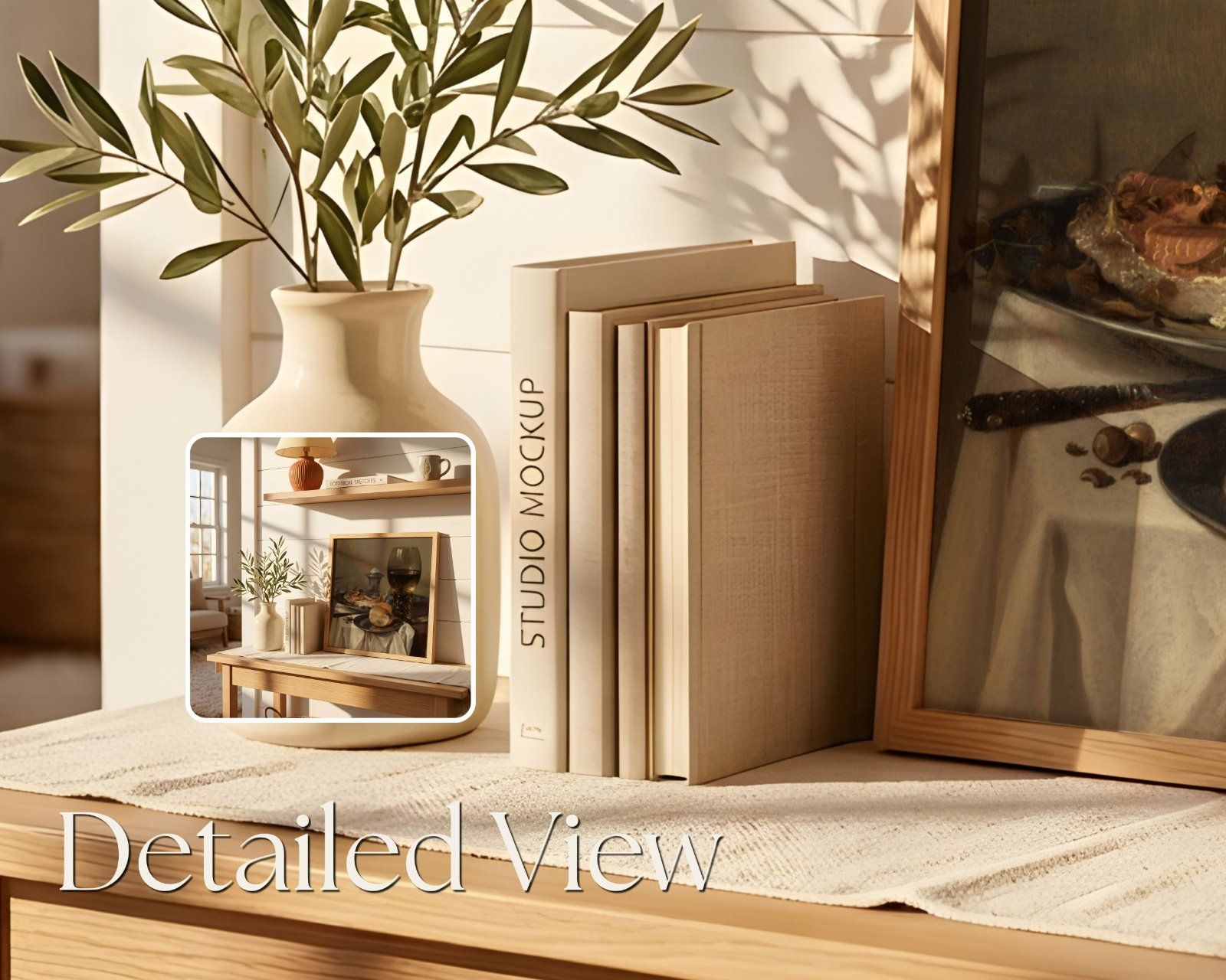 Square Frame Mockup, Thin Oak Frame in Farmhouse Interior, Leaning on the wall frame — image 4