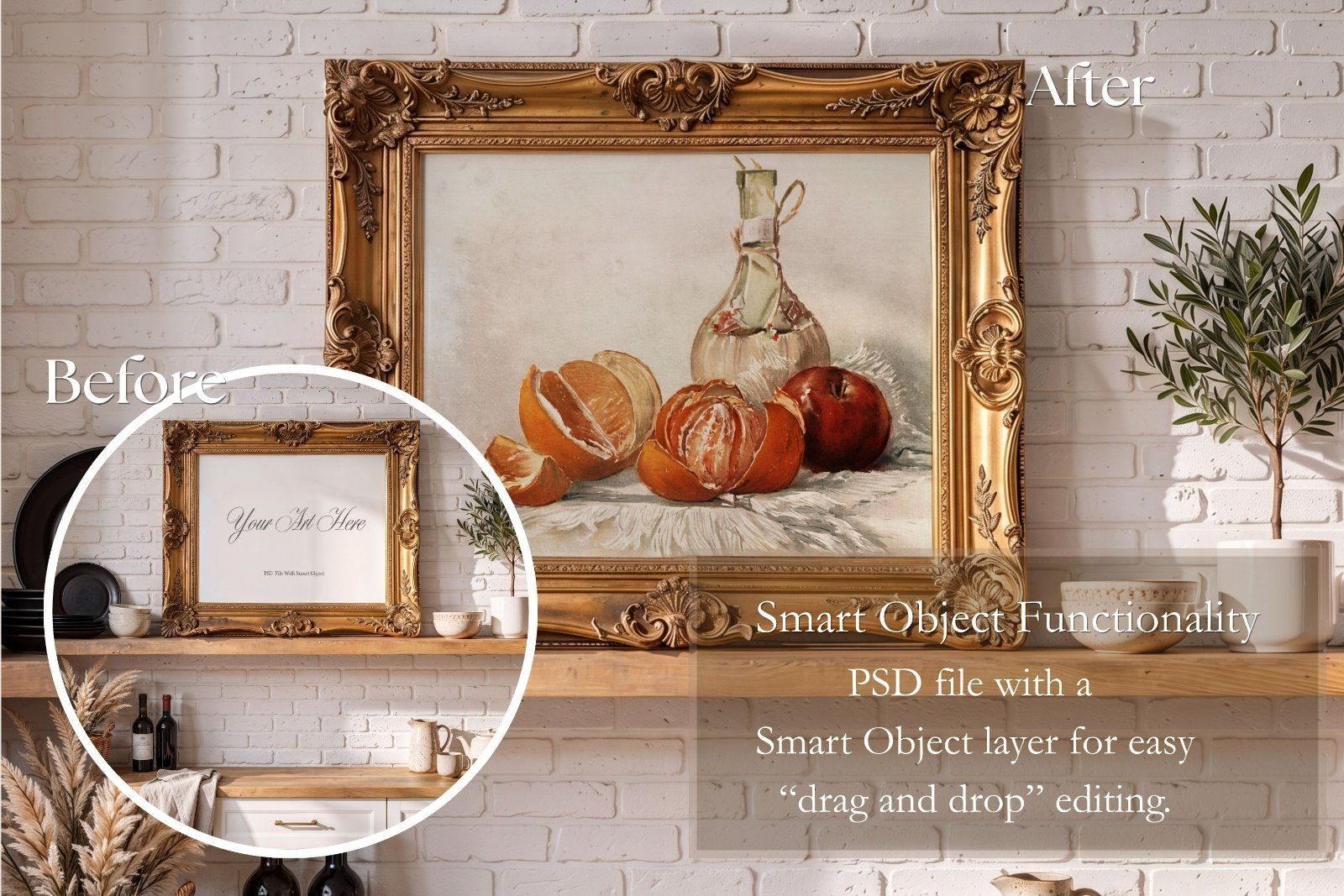 Gold ornate frame Mockup PSD, horizontal frame Ratio 4x5 — image 4
