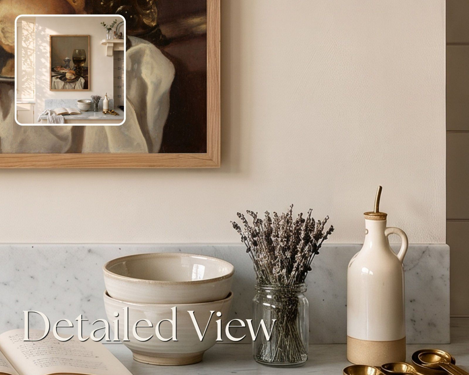 Vertical Frame Mockup, 2:3 Oak Wood Frame in Kitchen Interior, — image 4