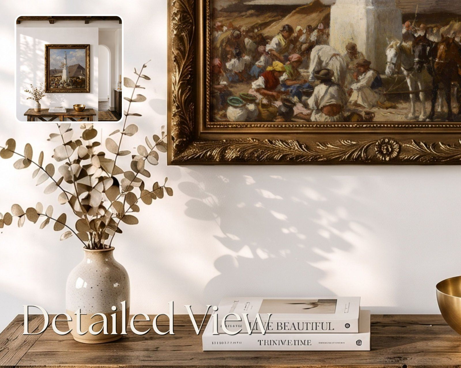 1:1 Square Frame Mockup, gold ornate frame on the wall in Farmhouse Interior, — image 4