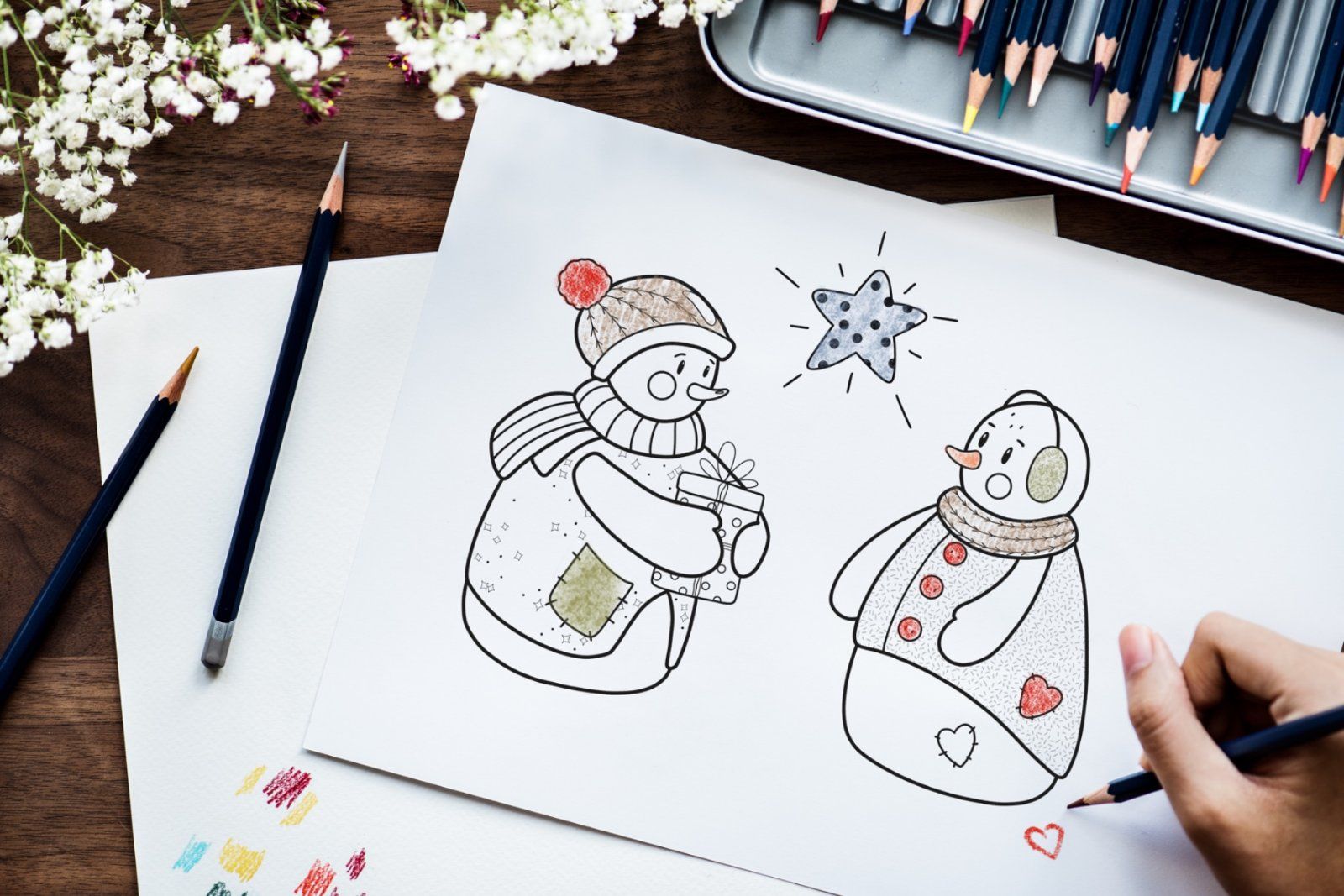 Snowman Black and White Clipart: Merry Christmas SVG, Winter PNG — image 2