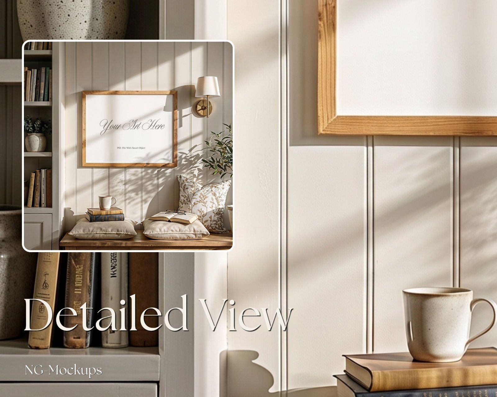 Set of 2 PSD files frame mockup, 5x4 ratio mockup, 4:5 Ratio portrait frame mockup, reading nook dec — image 4