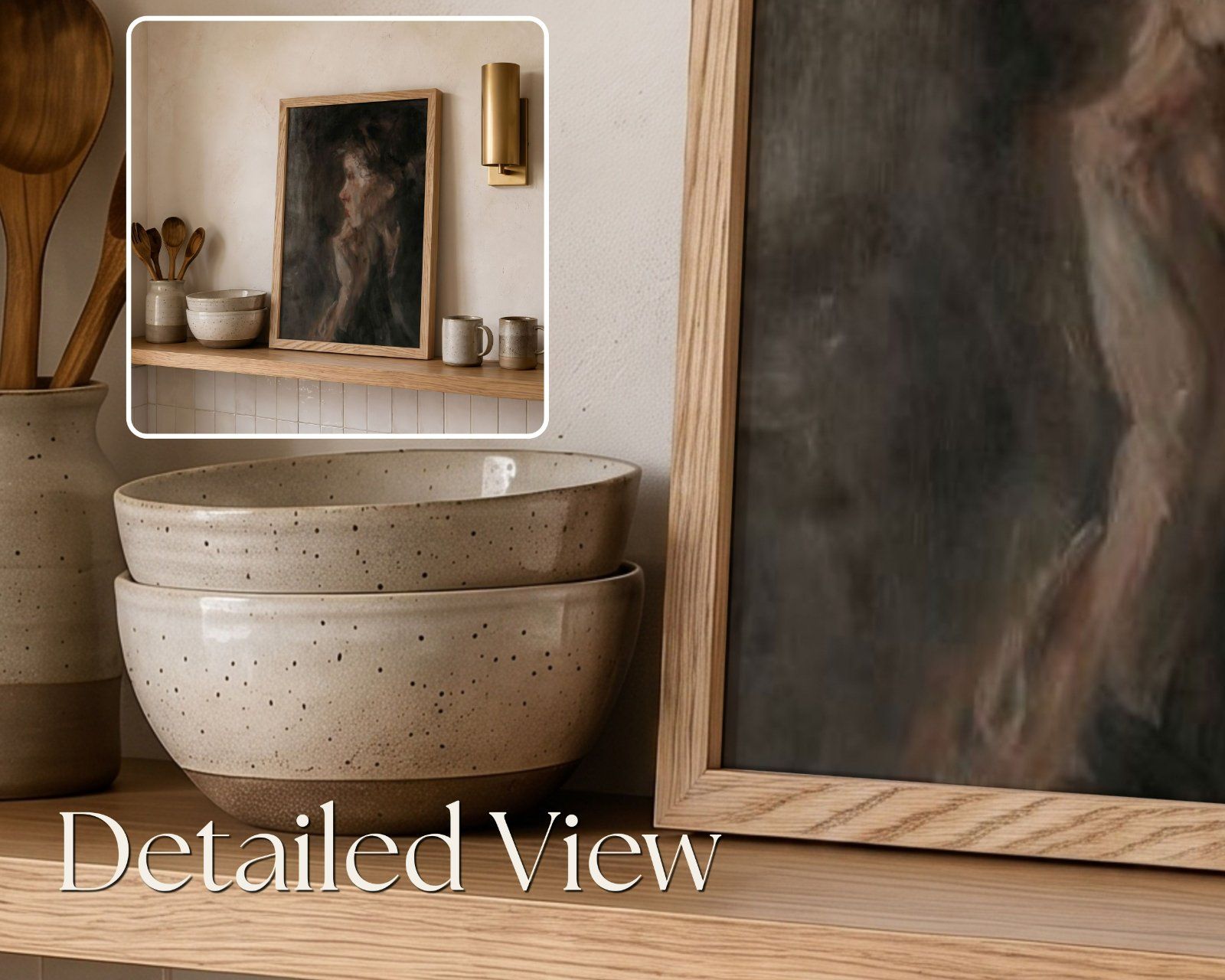 2X3 Frame Mockup, Thin Oak Frame Mockup on the kitchen shelf, Realistic PSD Template — image 4