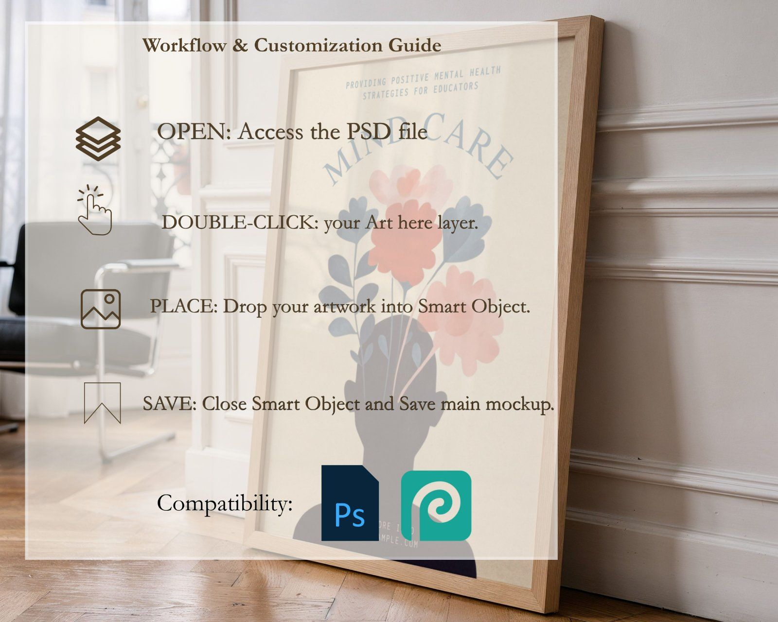 3x4 Portrait Frame PSD, Vertical Poster Mockup, Glass Effect Frame, — image 6