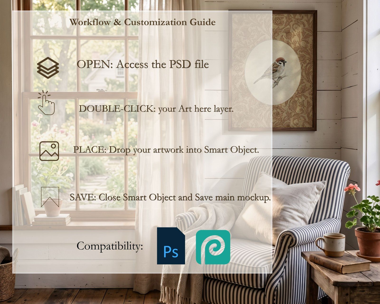 3:4 Wooden Frame Mockup, Rustic Farmhouse Wall Art Scene (PSD, JPG), — image 5