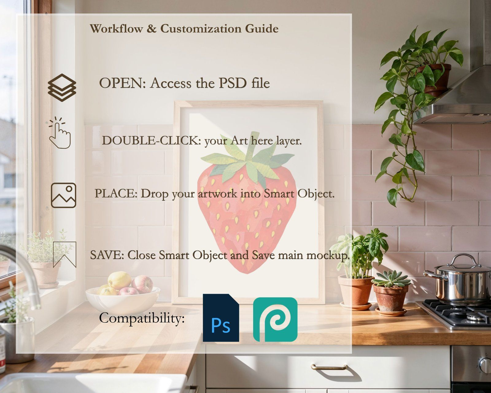 Kitchen Frame Mockup, Vertical 3x4 Ratio Frame on Wooden kitchen Counter mockup, — image 8