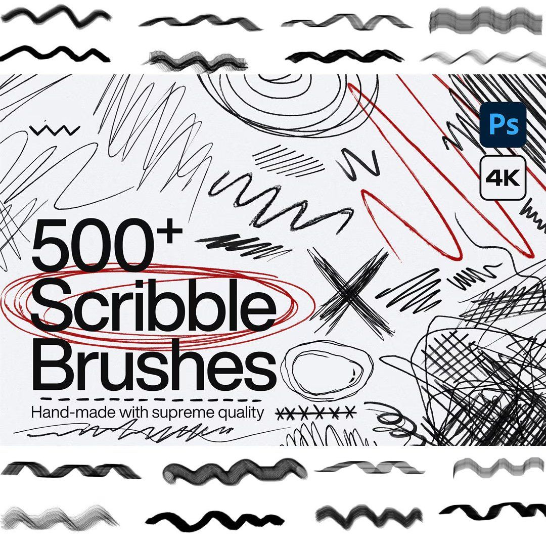 500+ Scribble Photoshop Brushes, Micron, Fineliners, Stipple Brushes, scribble Brushes, inking and l — image 1