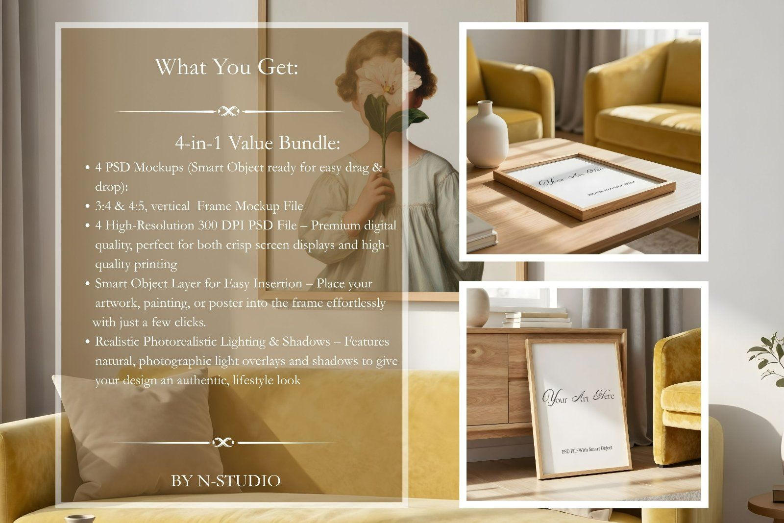 4 Yellow Velvet Frame Mockup Bundle — image 6