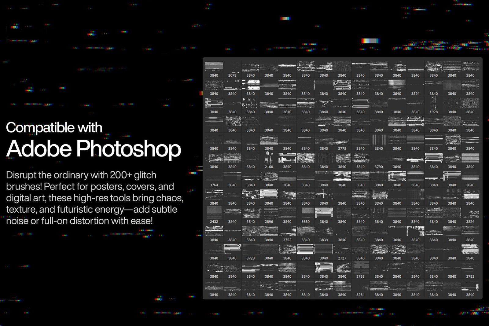 200 Glitch Photoshop Brushes, Glitch brush, Twitch brush, Photoshop brushes, Glitch Effect Stream — image 4