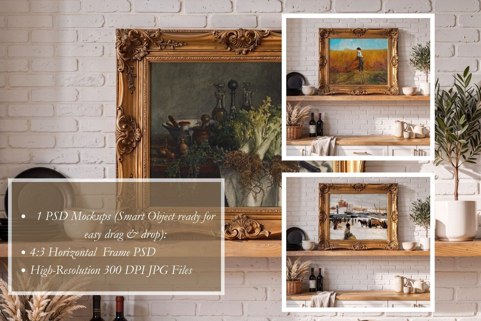 Gold ornate frame Mockup PSD, horizontal frame Ratio 4x5 — image 6
