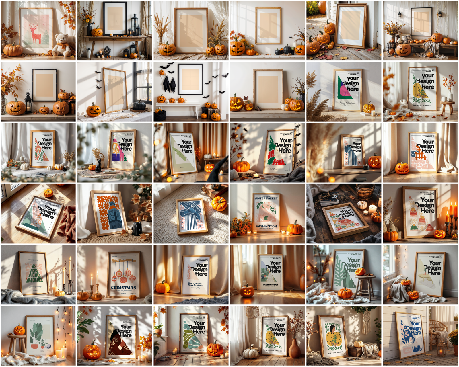Halloween Frame Mockup Bundle: Rustic Autumn Wall Art Display (100 PSD Files) — image 7