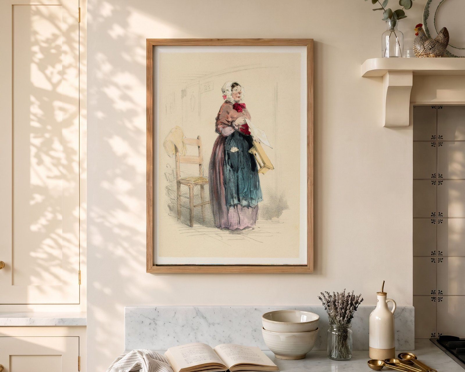 Vertical Frame Mockup, 2:3 Oak Wood Frame in Kitchen Interior, — image 7