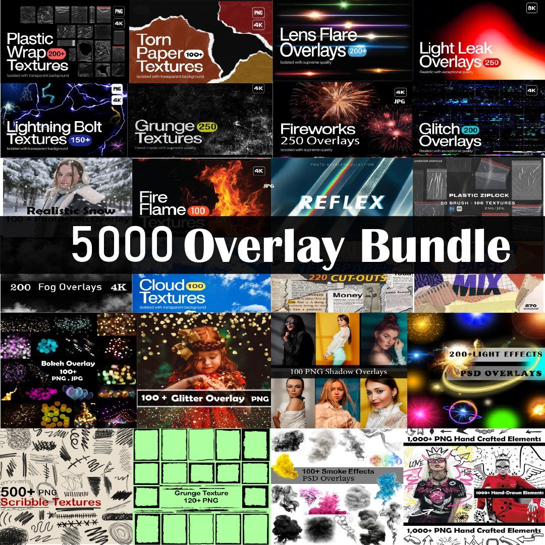 5000 Overlays Bundle, PNG bundle, Smoke Png, Fog png, Bokeh Overlays, overlay Textures, Photoshop — image 1