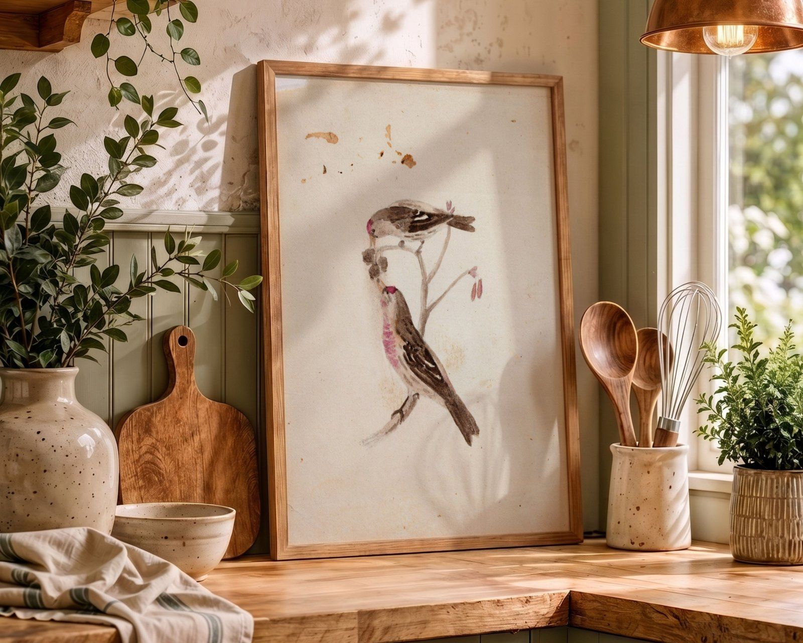country cottage kitchen 3x4 ratio frame mockup, wooden frame on the counter mockup, — image 7