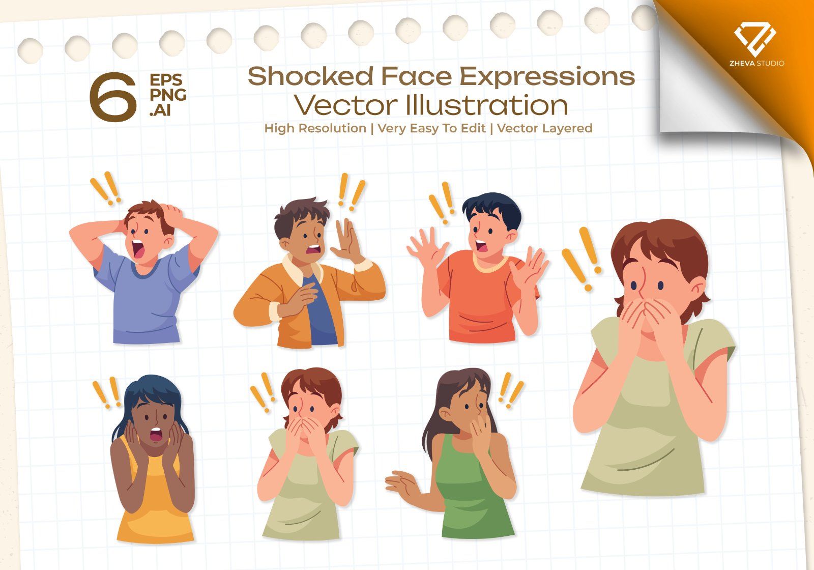 Premium Shocked Face Expressions Vector Illustration – 6 EPS & PNG Files — image 1