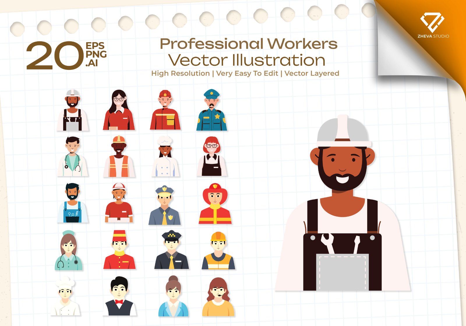 Premium Professional Workers Vector Illustration – 20 EPS & PNG — image 1