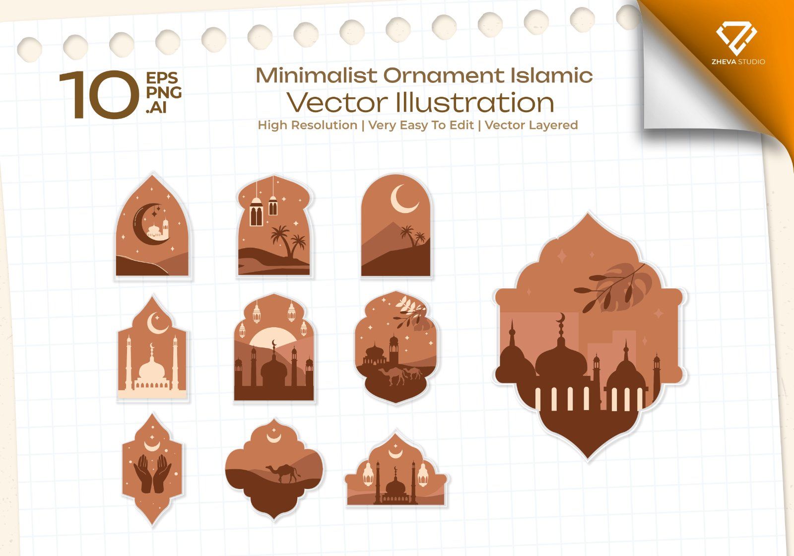 Premium Minimalist Ornament Islamic Vector Illustration – 10 EPS & PNG Files — image 1