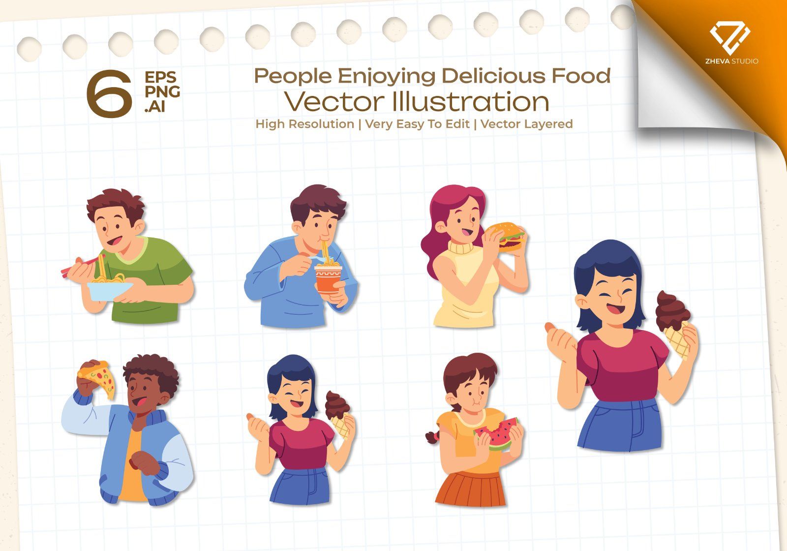 Premium People Enjoying Delicious Food Vector Illustration — image 1