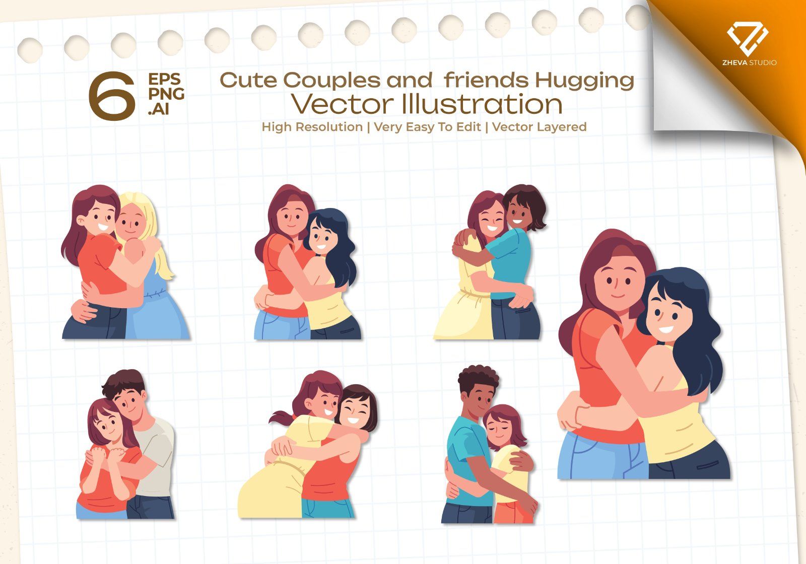 Premium Cute Couples and friends Hugging Vector Illustration — image 1