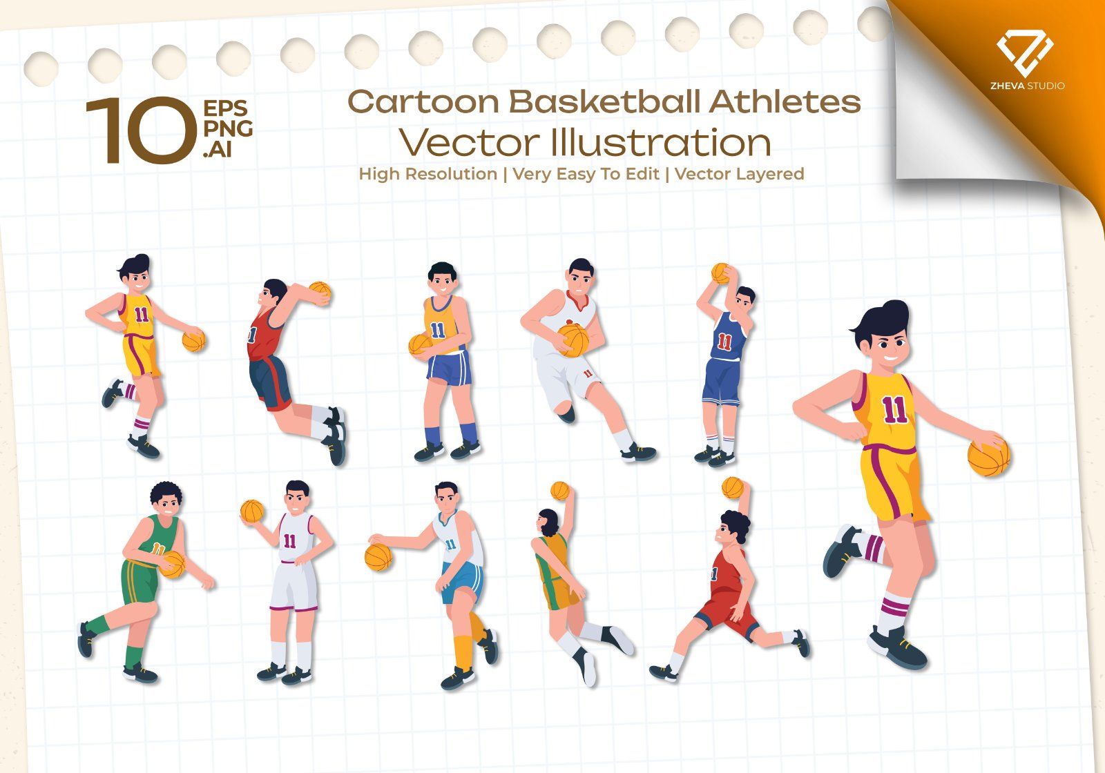 Premium Cartoon Basketball Athletes Vector Illustration — image 1