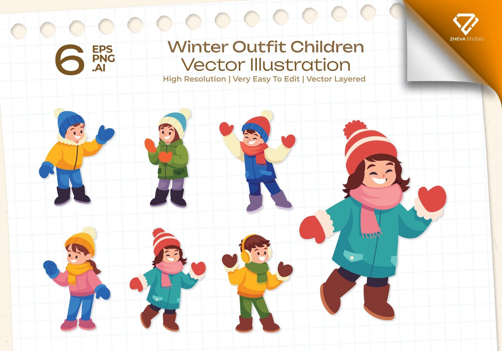 Premium Winter Outfit Children Vector Illustration – 6 EPS & PNG Files — image 1