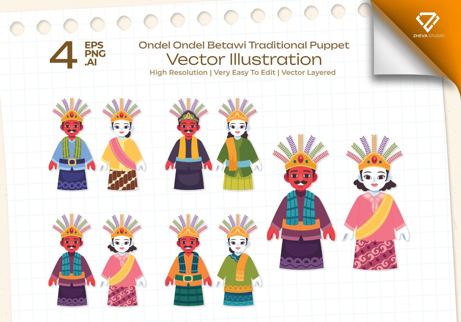 Premium Ondel Ondel Betawi Traditional Puppet Vector Illustration – 4 EPS & PNG Files — image 1