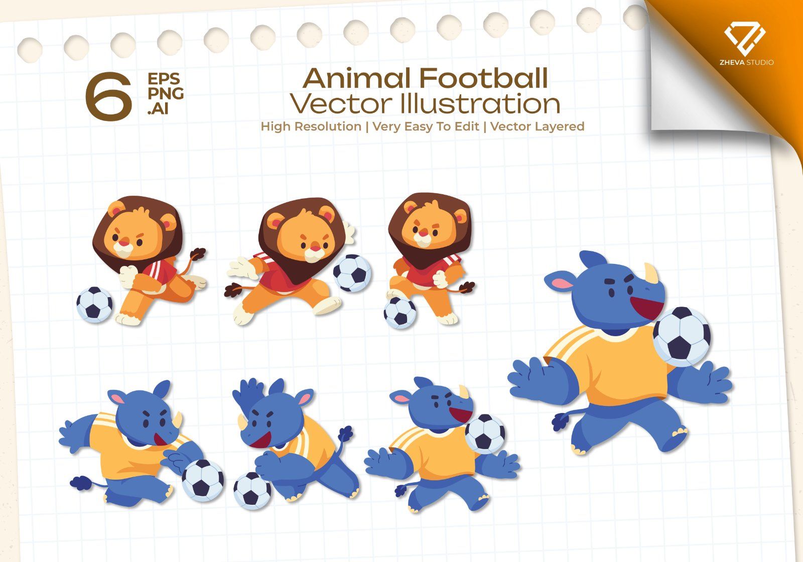 Premium Animal Football Vector Illustration   – 6 EPS & PNG Files  — image 1