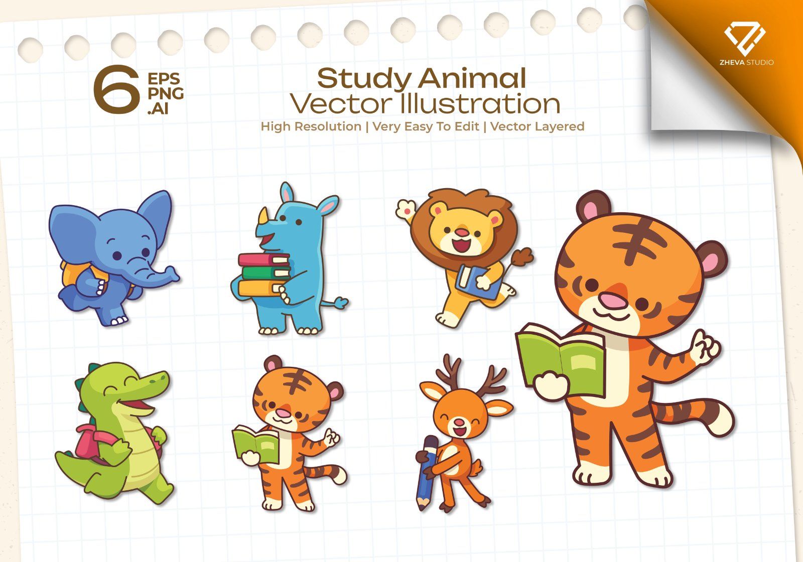 Premium Study Animal Vector Illustration – 6 EPS & PNG Files — image 1