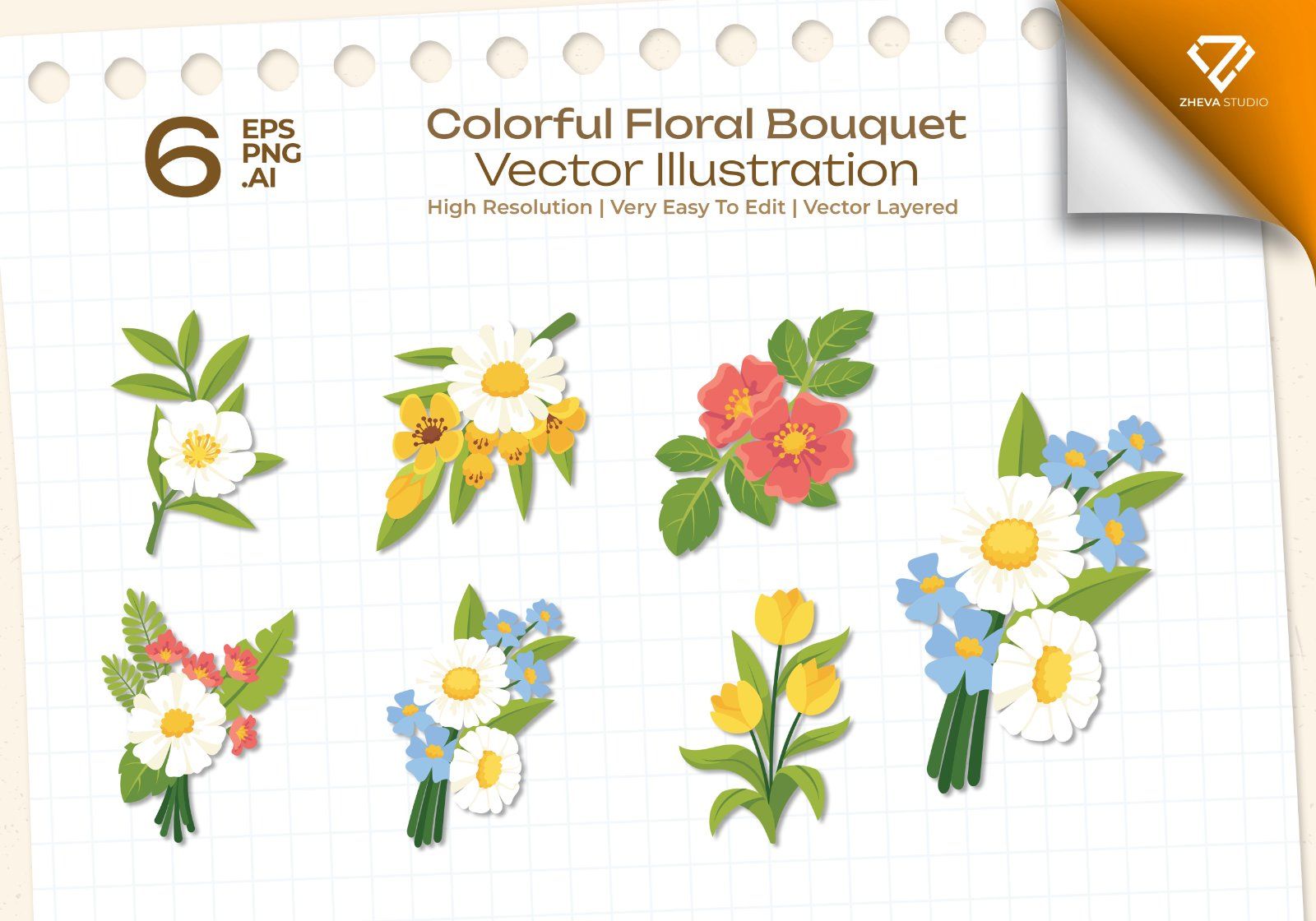 Premium Colorful Floral Bouquet Vector Illustration — image 1