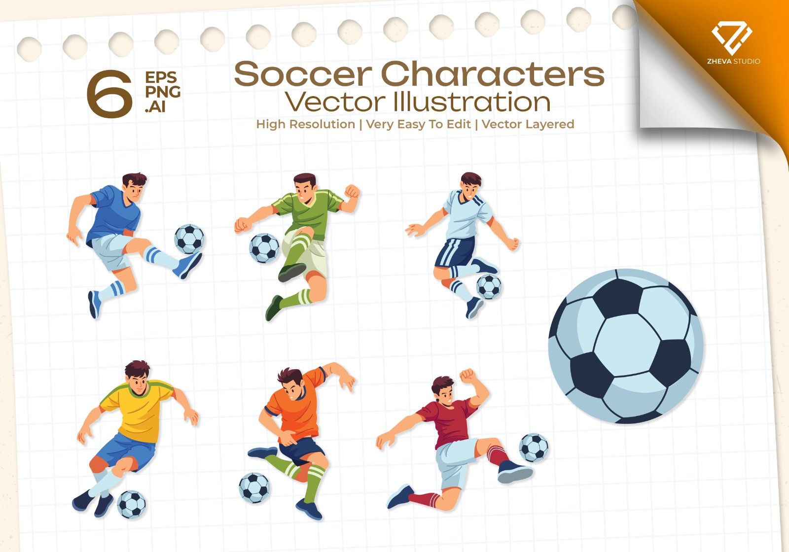 Premium Soccer Characters Vector Illustration – 6 EPS & PNG Files — image 1