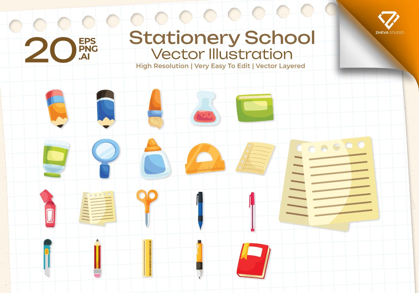 Premium Stationery School Vector Illustration – 20 EPS & PNG Files — image 1