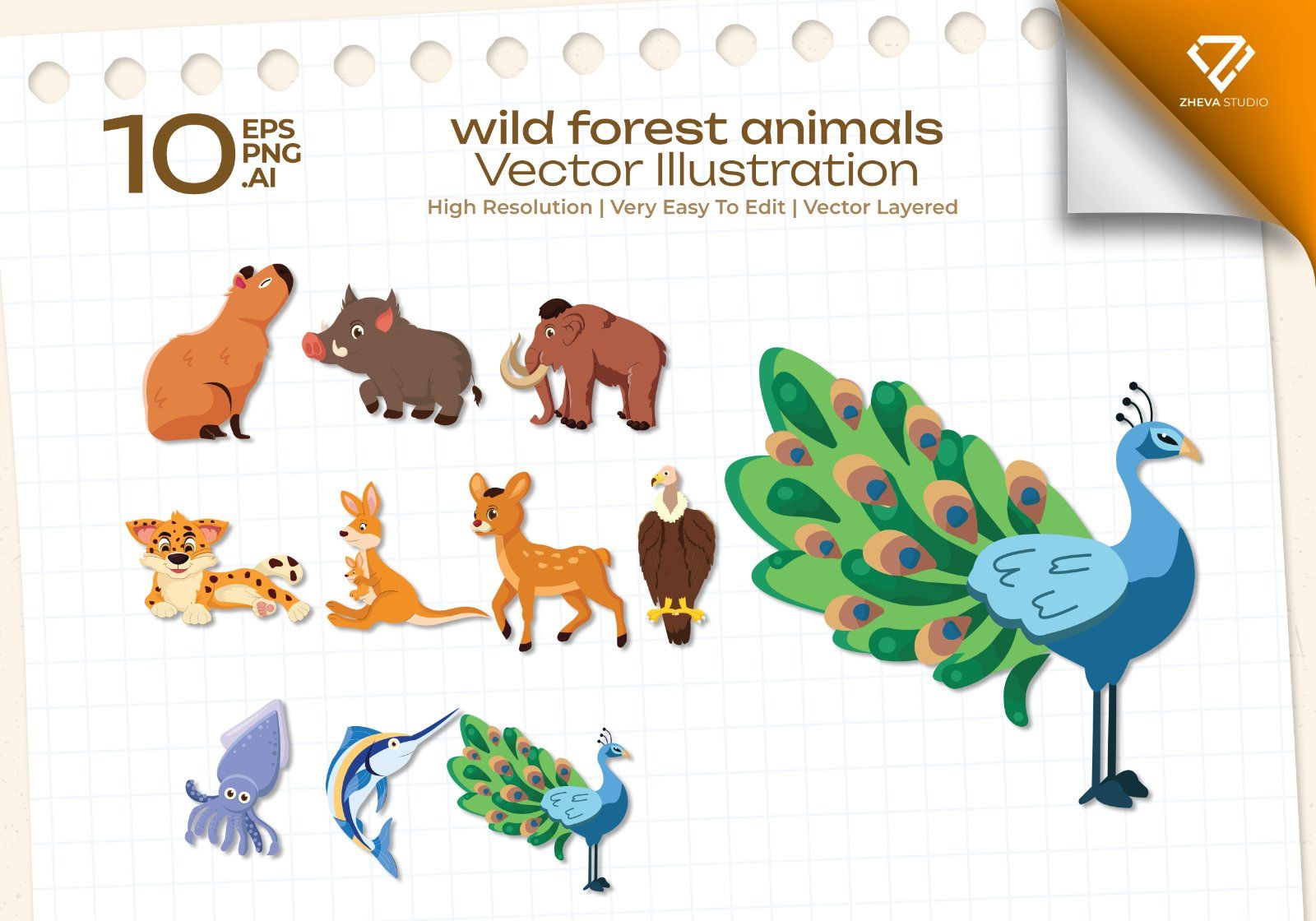 Premium wild forest animals Vector Illustration – 10 EPS & PNG Files — image 1
