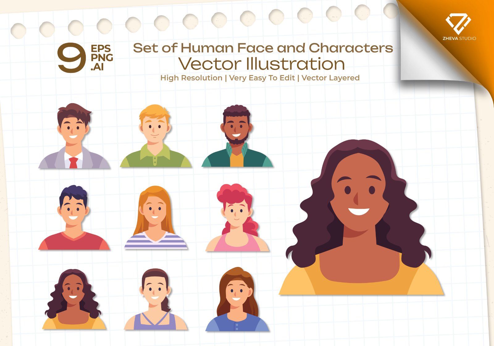 Premium Set of Human Face and Characters Vector Illustration — image 1