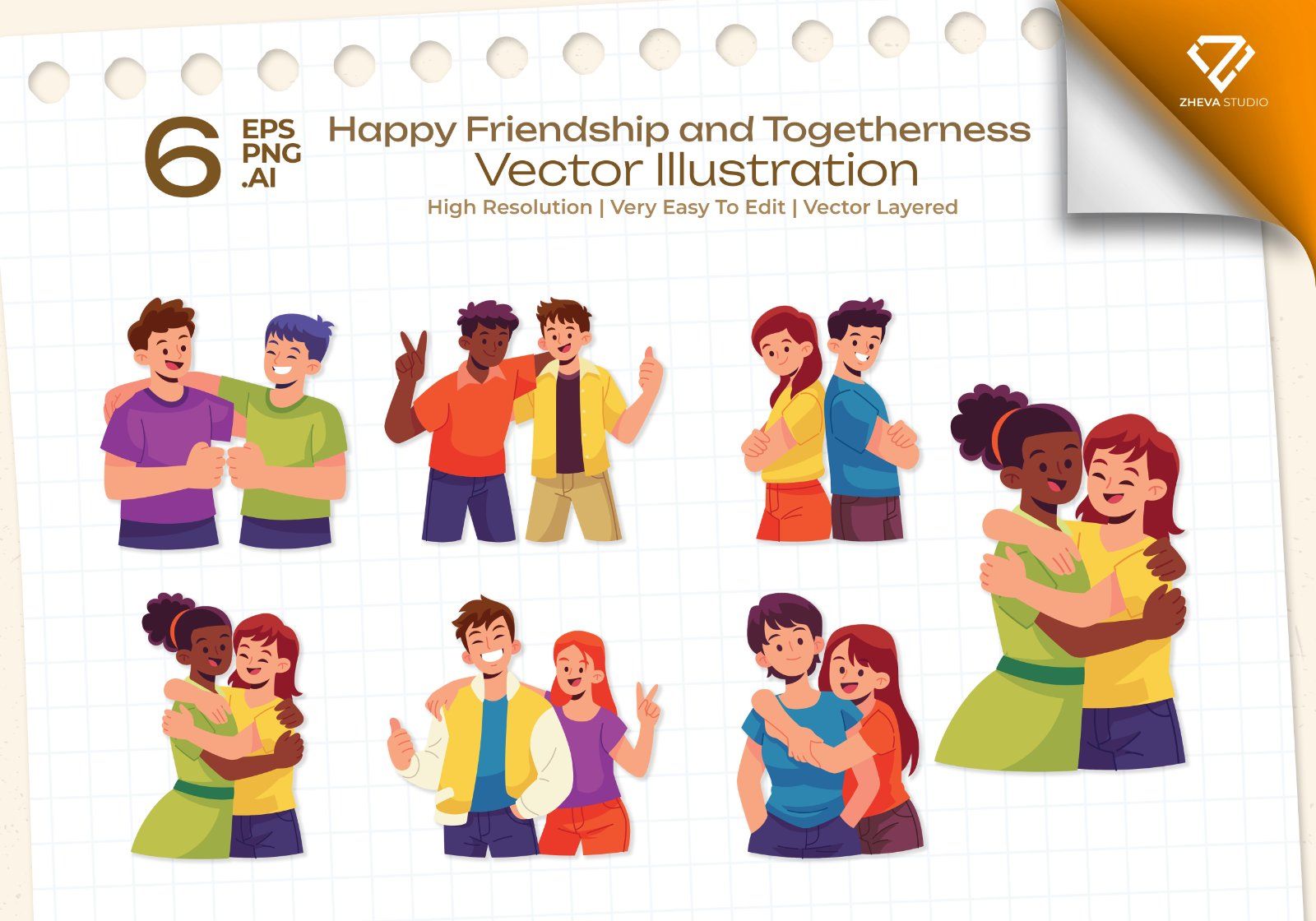 Premium Happy Friendship and Togetherness Vector Illustration – 6 EPS & PNG Files — image 1